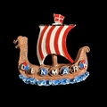 Denmark Viking longship resin fridge magnet with red white striped sail and flag - Denmark Viking Ship