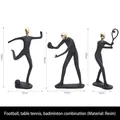 Abstract resin sports figurines in matte black and gold finish, height 25-26cm - Golden Soccer Ball Table Tennis Ball And Badminton Combination