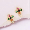 Boucles d'oreilles croix plaquées or avec zircons colorés sur papier texturé - Plaqué Or Véritable 18K / Plaqué or avec zircone colorée