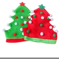 Christmas tree shaped party hats in red and green colors with pom poms and stars - Pompom Tree Hat Green
