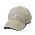Classic khaki washed canvas baseball cap with white heart embroidery from a 45-degree angle - 56-60cm (Adjustable) / Beige