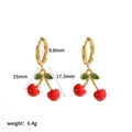 Gold cherry pendant earrings with red enamel fruit and green leaves for women - Cherry Hoop Earrings (TE60380)