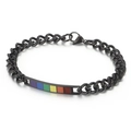 Black stainless steel Cuban chain bracelet featuring a rainbow rectangle plate and clasp - Black Wide Chain Rainbow Plate (KB161265-WGSF)