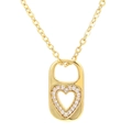 Vintage gold heart lock pendant necklace with micro-pave cubic zirconia on white background - Gold-White Zircon