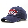 Close-up of vintage washed cotton baseball cap with red NY embroidery and stitching - 56-60cm (Adjustable) / Navy Blue
