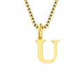 Polished gold stainless steel box chain necklace with minimalist letter U pendant - Letter U-Gold