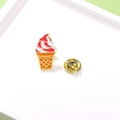 Cute enamel ice cream pin with red and white swirl design and gold metal plating - Swirl Ice Cream (CZ0566)
