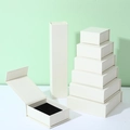 Cream white magnetic jewelry gift box set with black velvet lining for necklaces and rings - Off-white