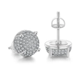 Macro di orecchini hip-hop argento con cristalli micro-pave e chiusura posteriore a vite - Platino + Bianco
