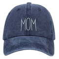 Dark blue washed cotton baseball cap with pale green MOM 3D embroidery detail - Washed Navy MOM Embroidery Baseball Cap