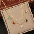 Double-layered gold stainless steel necklace featuring five colorful butterfly pendants - 1# Butterfly