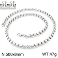 Classic stainless steel pearl chain necklace in silver finish, size 500x6mm for men and women - Silver 6mm x 500mm (KN230436-Z)