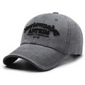 Gorra de béisbol de lona lavada gris oscuro con bordado vintage y texto frontal - Ajustable / Gris