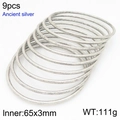 Set of 9 ancient silver stainless steel stacked bangles with retro frosted texture - 65mm Set of 9 (KB209855-GC)