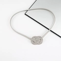 Detailed view of silver elastic metal waist belt with sparkling rhinestone double ring buckle - Double Circle Rhinestone Buckle Spring Chain (Silver)