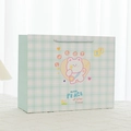 Thickened mint green plaid gift bag with cartoon bear illustration and braided handles - Green Bunny