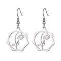 Silver stainless steel hollow flower drop earrings with elegant daisy cutout pattern - Steel Color Snow Lotus