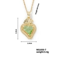 Macro detail of gold heart pendant with green gemstone and size specifications - Gold Green Rhinestone (N01050-7)