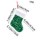 Green sequined Christmas stocking with white plush cuff and detailed dimensions - Green