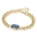 Bracciale a catena dorata con cristallo blu rettangolare e chiusura a moschettone - Stile Cristallo Blu (KB158120-DX)