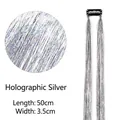 Laser silver hair extension tinsel with metal clip for party hair decoration, 50cm length - Laser Silver