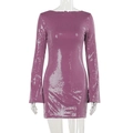 Detail of purple sequin mini dress showing the shimmering fabric and slim fit design - S / Burgundy