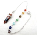Zeven chakra energie slinger met rode zeshoekige kristal en natuurlijke edelsteenkralen - B20-Mahonie Obsidiaan