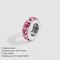 Pink oct-light rose birthstone stainless steel spacer bead for DIY jewelry making - October Pink (OCT-LIGHT ROSE) / 10.5x3.5mm / Silver