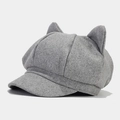 Casquette gavroche en laine grise avec oreilles de chat et style vintage anglais - Taille unique / Gris clair