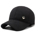 Men's winter baseball cap with ear protection in black textured fabric and metal tag - Adjustable / Black