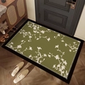 French vintage green PVC floor mat with white floral pattern on wood floor - French Vintage Green - Rectangular