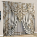 White and gold 3D floral baroque curtains with embossed patterns for luxury home decor - White Gold Baroque