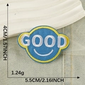 Blue denim embroidered GOOD patch with yellow border and smiley face smile 5.5cm - GOOD Smile Blue