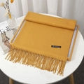 Ginger yellow faux cashmere scarf with fringe tassels in a minimalist tray setting - Ginger Yellow