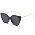 Klassische schwarze Cat-Eye-Sonnenbrille mit schmalen goldfarbenen Metallbügeln - Glänzend Schwarzer Rahmen Graue Gläser