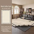 Washable beige chenille rug with black checkered border for living room and nursery - Removable And Washable Chenille - Black Coffee Style