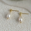 Elegantes pendientes de perlas barrocas de agua dulce con plata de ley 925 bañada en oro - Pendientes de perlas de agua dulce