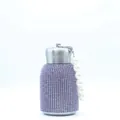 Detailed macro of a purple rhinestone water bottle with a white pearl carry handle strap - Purple