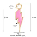 Pink lightning bolt charm with gold-plated edges and dimensions for jewelry making - Enamel Lightning-Pink