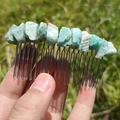 Peine de metal de 20 dientes hecho a mano con piedras de cristal natural verde claro - Peine de Plata Amazonita Hilo de Plata