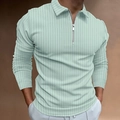 Detail view of the mint green ribbed knit fabric and half-zip polo collar for men - Light Green