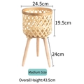 Handmade bamboo plant stand basket in natural wood finish, medium size, 43.5cm height - Slant Pattern Medium / 23*43.5