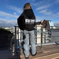 Schwarzer Vintage-Kapuzenpullover mit New York-Rückenprint im Streetwear-Stil - S / Schwarz