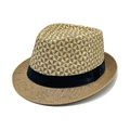 Cappello di paglia retrò da uomo con trama bicolore e nastro in canneté nero - M / Cachi