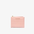 Slim pink faux crocodile leather folding wallet for women with golden zipper detail - Soft Pink