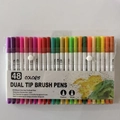 Dual-tip 48-color watercolor marker set with brush and fineliner tips in clear case - 48 Colors (Black Barrel Soft Pouch)
