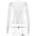 Slim fit white long sleeve V-neck T-shirt for women with delicate lace trim detailing - S / White