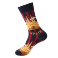 Dark blue mid-calf sock featuring Spain landmark architecture and red-blue stripes - 1202-Spain