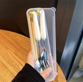 Cute white duck ceramic handle stainless steel spoon and fork set in a clear travel case - Yellow Duck Spoon Fork Chopsticks Set (With Box)