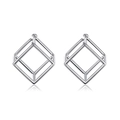 Minimalist S925 sterling silver hollow cube geometric stud earrings in bright silver - Hollow Cube Studs